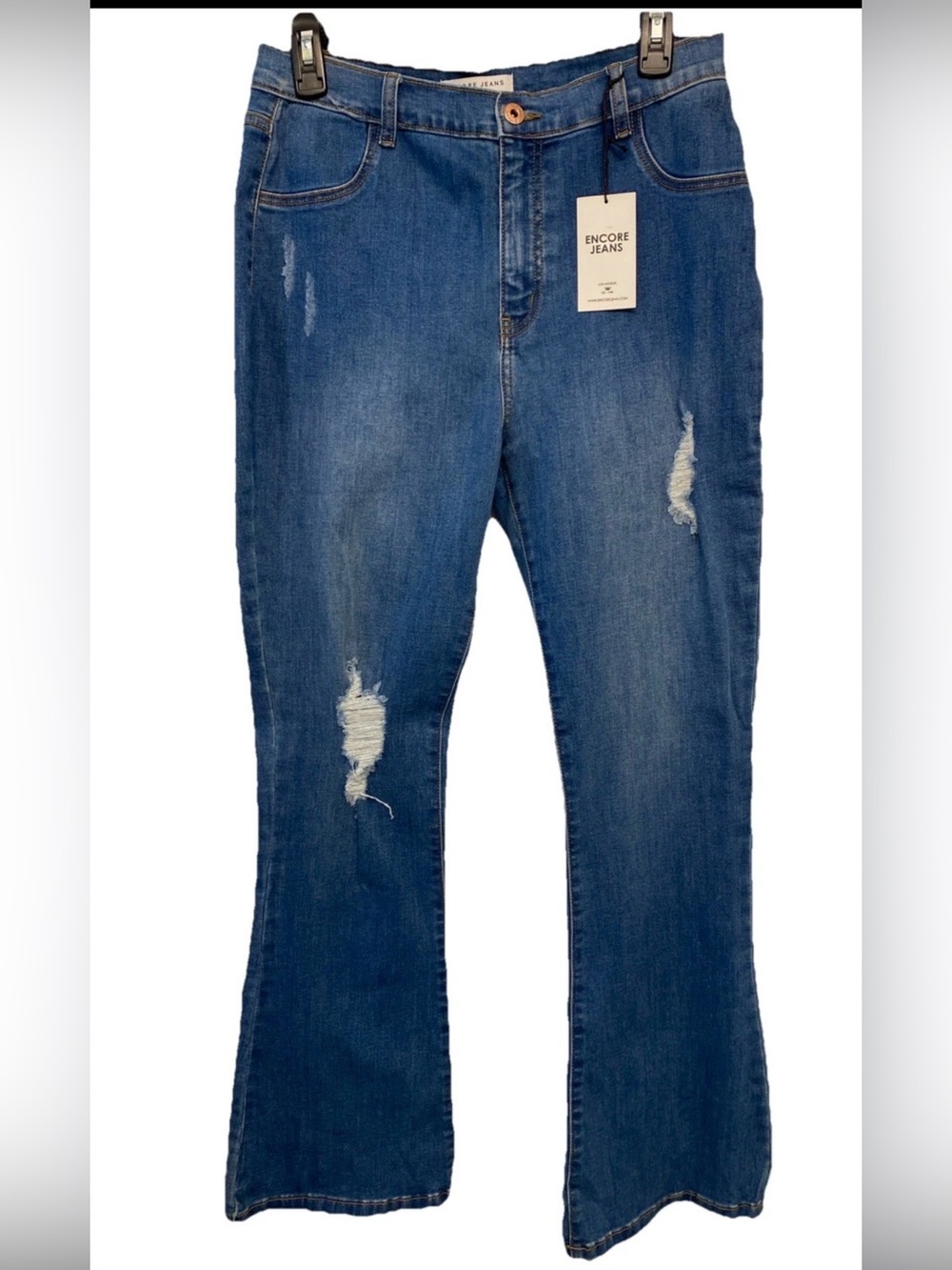 Encore Jeans Blue Distressed Flare Jeans